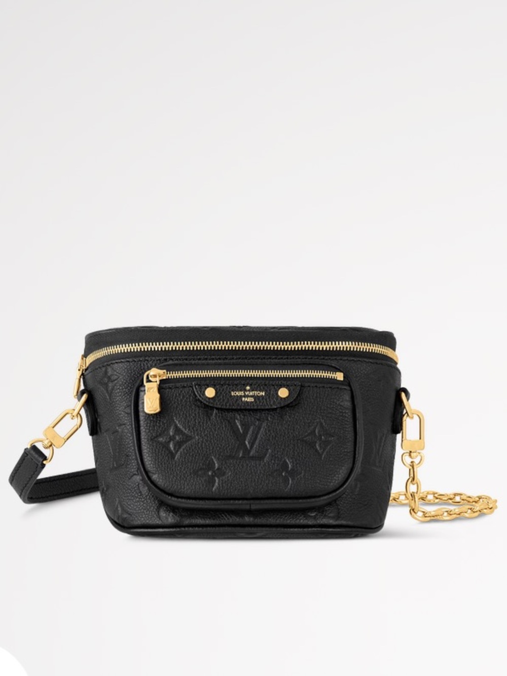 🌟💫 EUC! Louis Vuitton Black Leather Crossbody Belt Bag Gold Chain - Picture 3 of 11